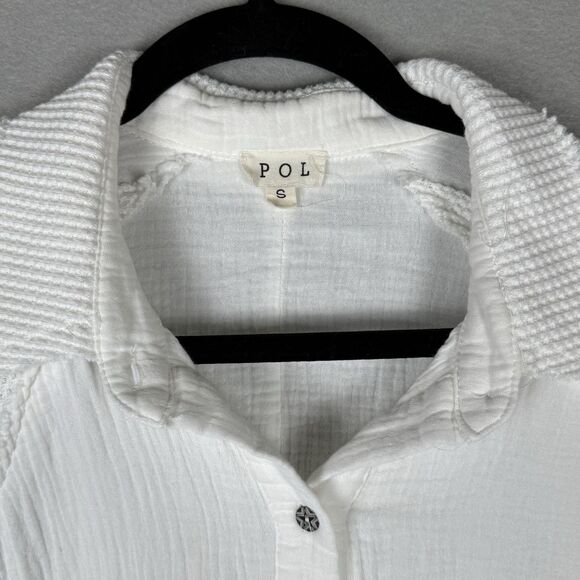 POL Oversized White Button Up Star Buttons Boho Beachy Sz S Raw Hems - Picture 2 of 6
